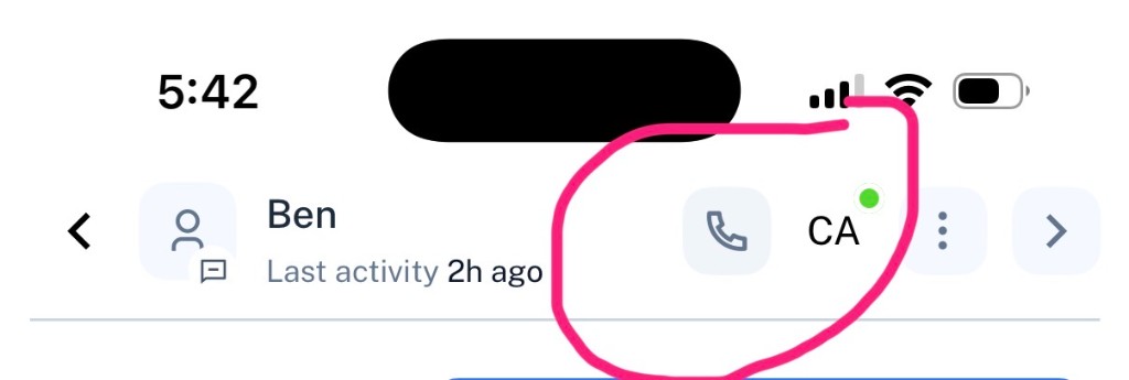 Coax app contact screen with tap-to-call button