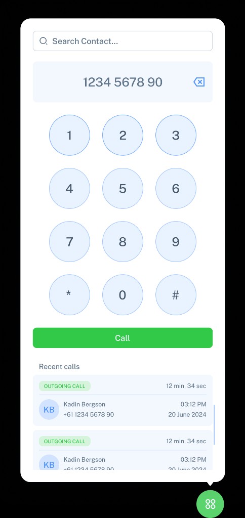 Coax browser dialer - search contacts, dial pad, Call button, recent calls