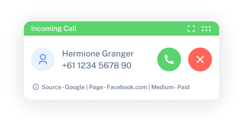 Coax incoming call in browser - Answer and Decline with caller details and source