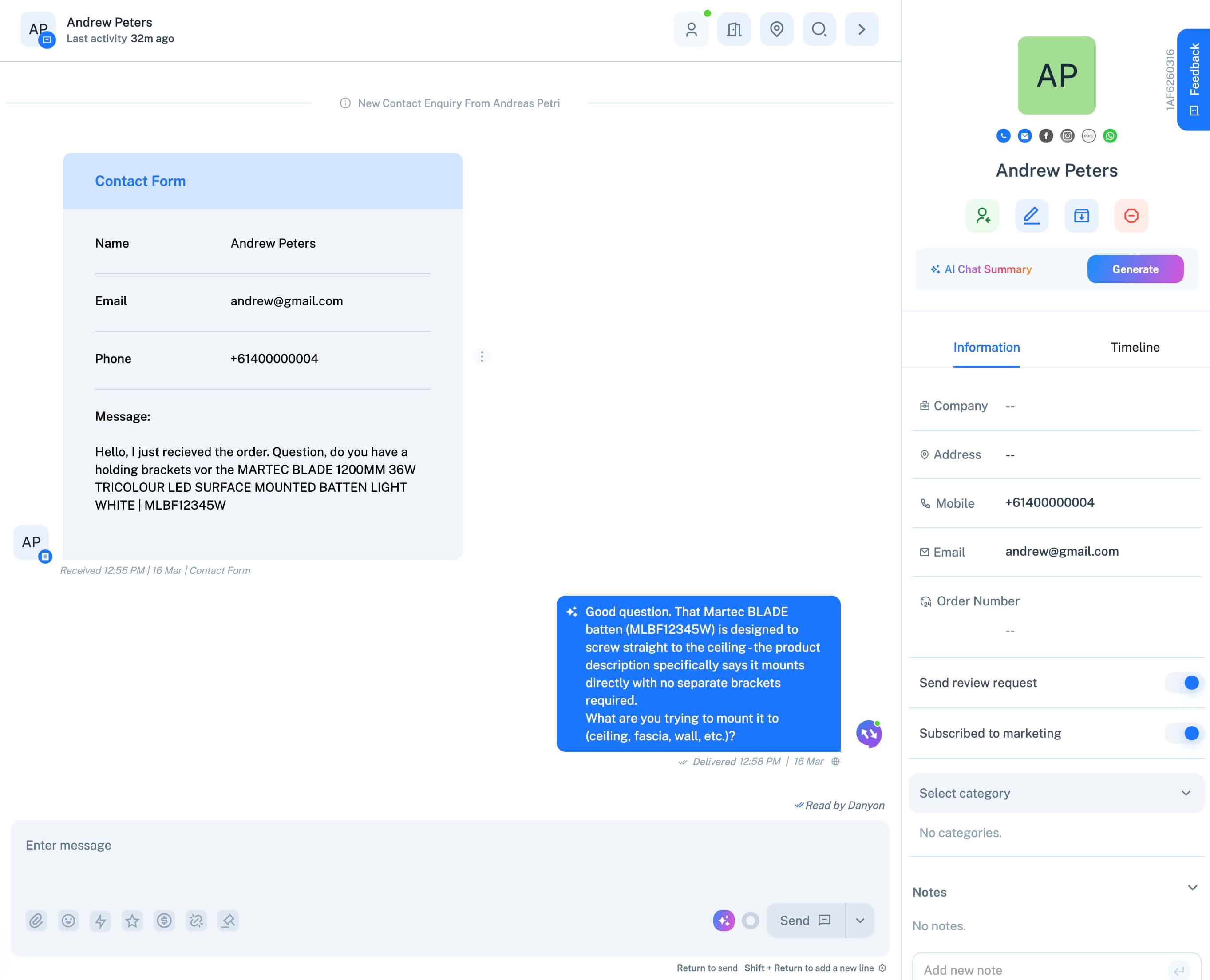 Coax platform - Lead Ads contact form interface