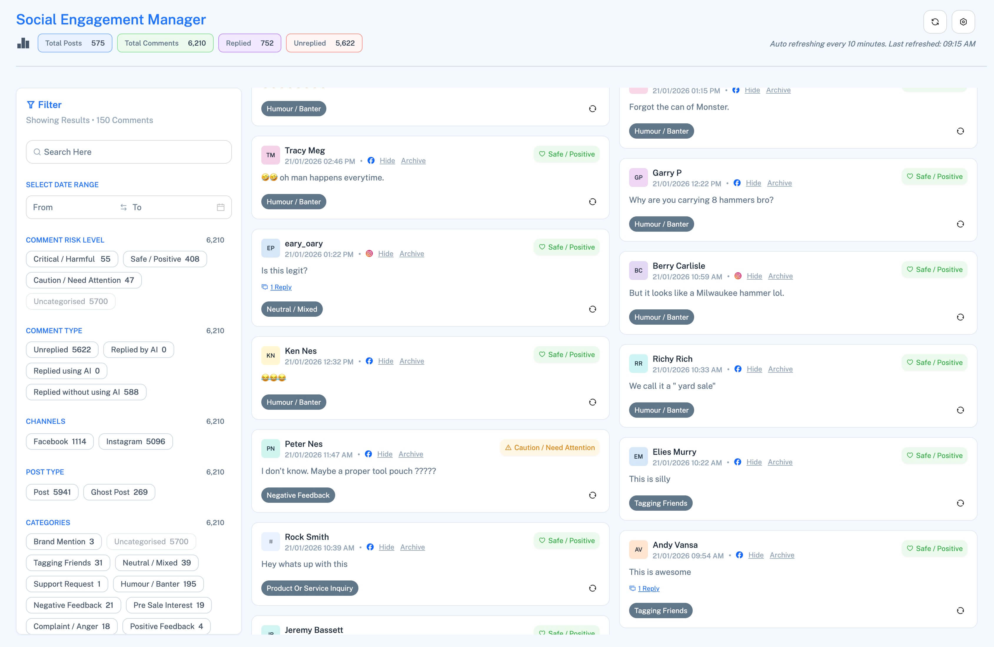 Coax platform — Meta comments channel interface