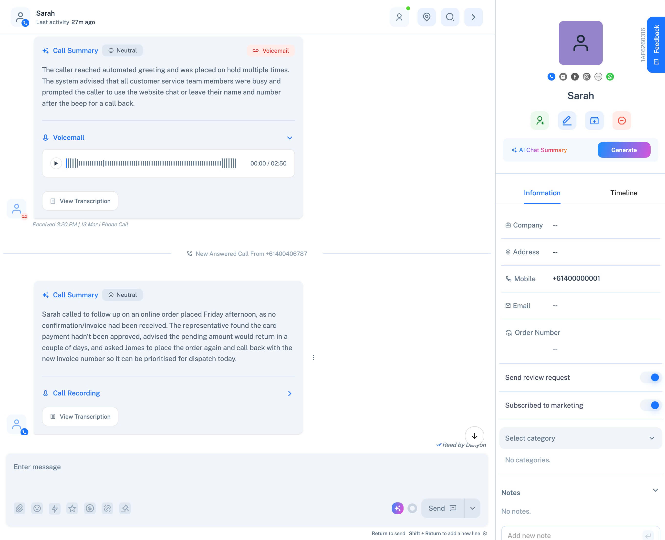 Coax platform - Phone Calls channel interface