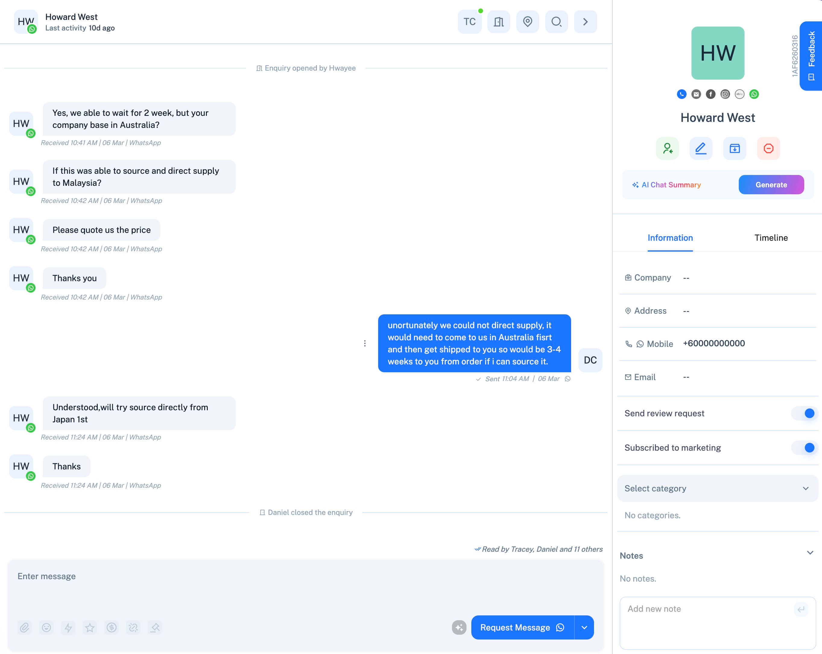 Coax platform - WhatsApp channel interface