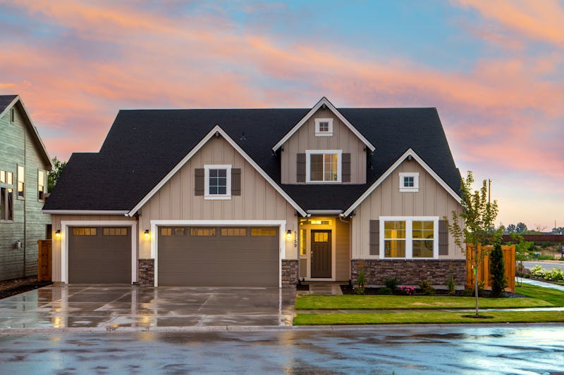 Modern home exterior with landscaping